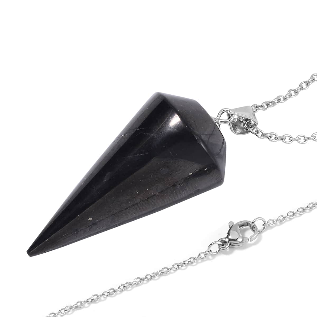 Shungite Pendulum Pendant in Rhodium Over Sterling Silver with Stainless Steel Necklace 20 Inches 43.00 ctw image number 3