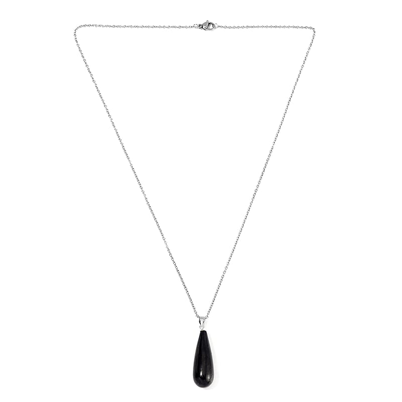 Shungite Earrings and Pendant in Rhodium Over Sterling Silver with Stainless Steel Necklace 20 Inches 55.50 ctw