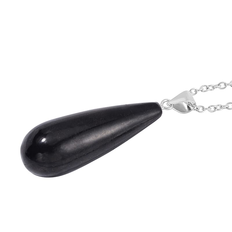 Shungite Earrings and Pendant in Rhodium Over Sterling Silver with Stainless Steel Necklace 20 Inches 55.50 ctw