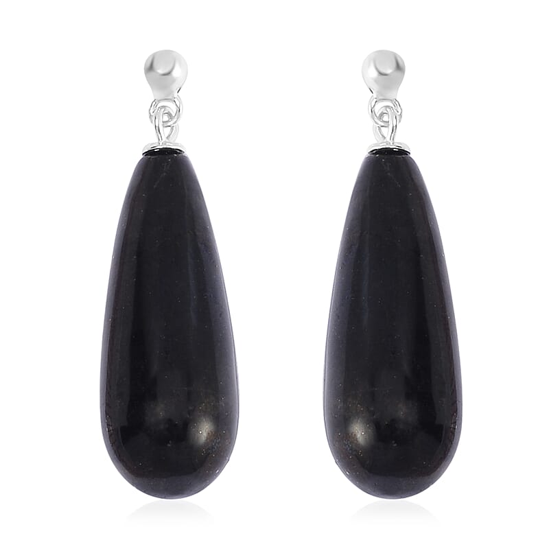 Shungite Earrings and Pendant in Rhodium Over Sterling Silver with Stainless Steel Necklace 20 Inches 55.50 ctw