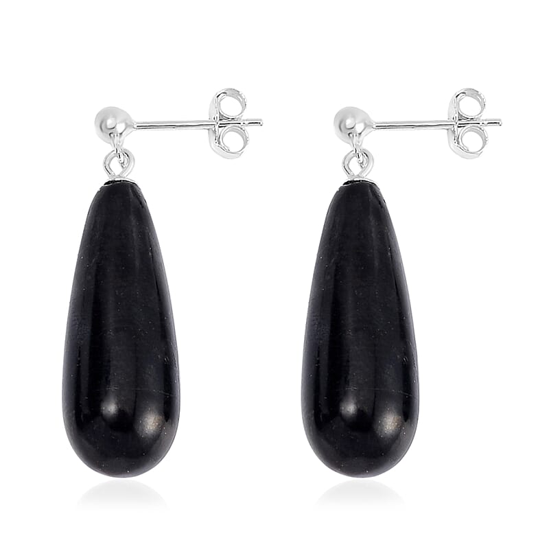 Shungite Earrings and Pendant in Rhodium Over Sterling Silver with Stainless Steel Necklace 20 Inches 55.50 ctw