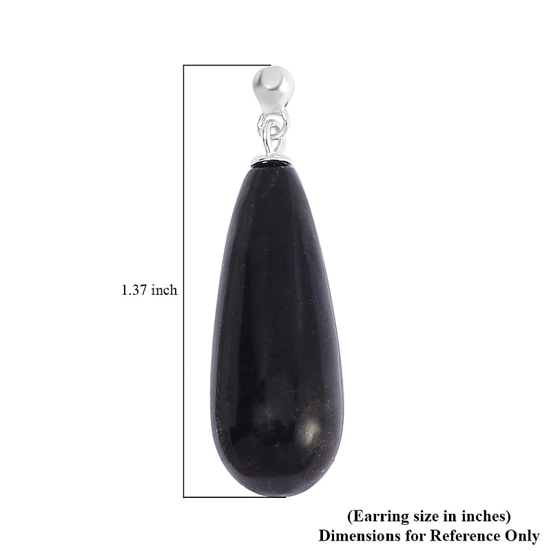 Shungite Earrings and Pendant in Rhodium Over Sterling Silver with Stainless Steel Necklace 20 Inches 55.50 ctw