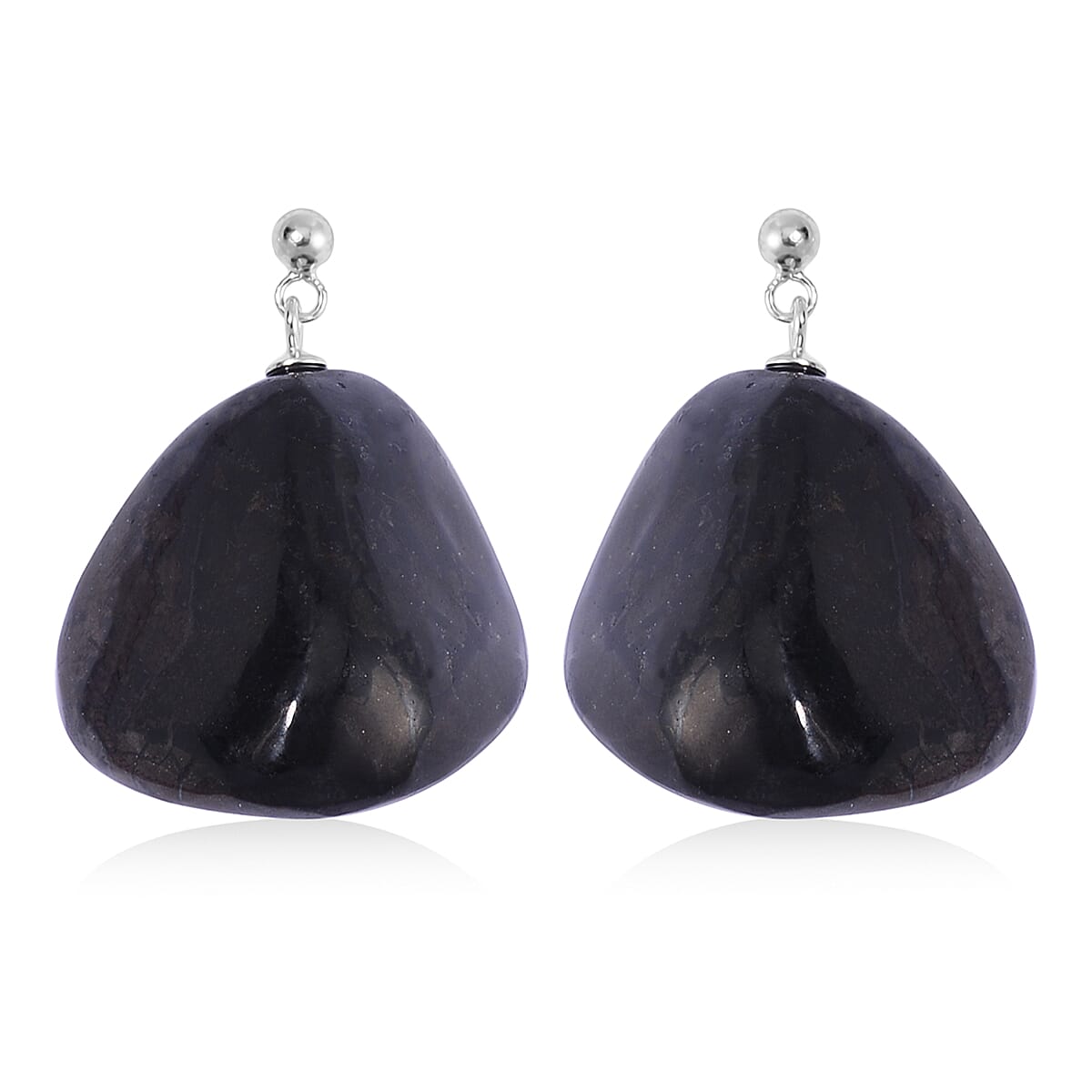 Shungite Earrings and Pendant in Rhodium Over Sterling Silver with Stainless Steel Necklace 20 Inches 162.50 ctw
