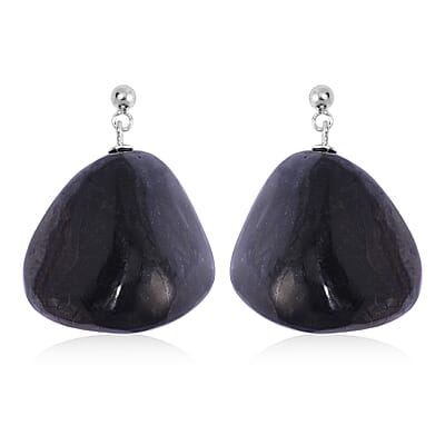 Shungite Earrings and Pendant in Rhodium Over Sterling Silver with Stainless Steel Necklace 20 Inches 162.50 ctw