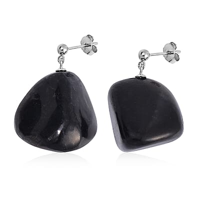 Shungite Earrings and Pendant in Rhodium Over Sterling Silver with Stainless Steel Necklace 20 Inches 162.50 ctw