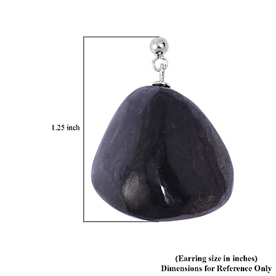 Shungite Earrings and Pendant in Rhodium Over Sterling Silver with Stainless Steel Necklace 20 Inches 162.50 ctw