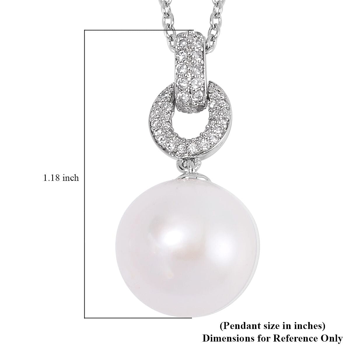 White Edison Pearl and Simulated Diamond Pendant in Silvertone with Stainless Steel Necklace 20 Inches 0.30 ctw