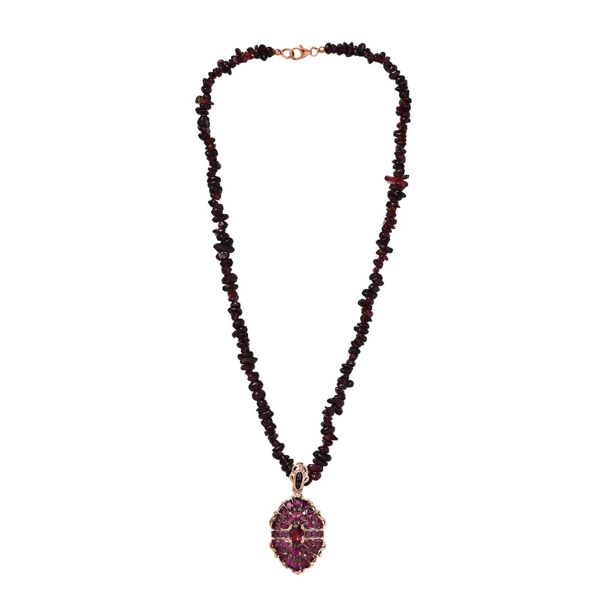 Orissa Rhodolite Garnet Cocktail Pendant with Beaded Necklace 18 Inches in Vermeil Rose Gold Over Sterling Silver 150.00 ctw image number 3