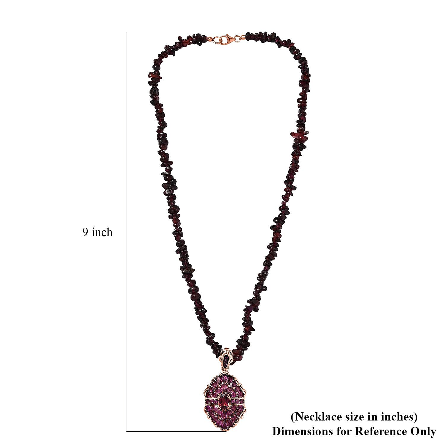 Orissa Rhodolite Garnet Cocktail Pendant with Beaded Necklace 18 Inches in Vermeil Rose Gold Over Sterling Silver 150.00 ctw