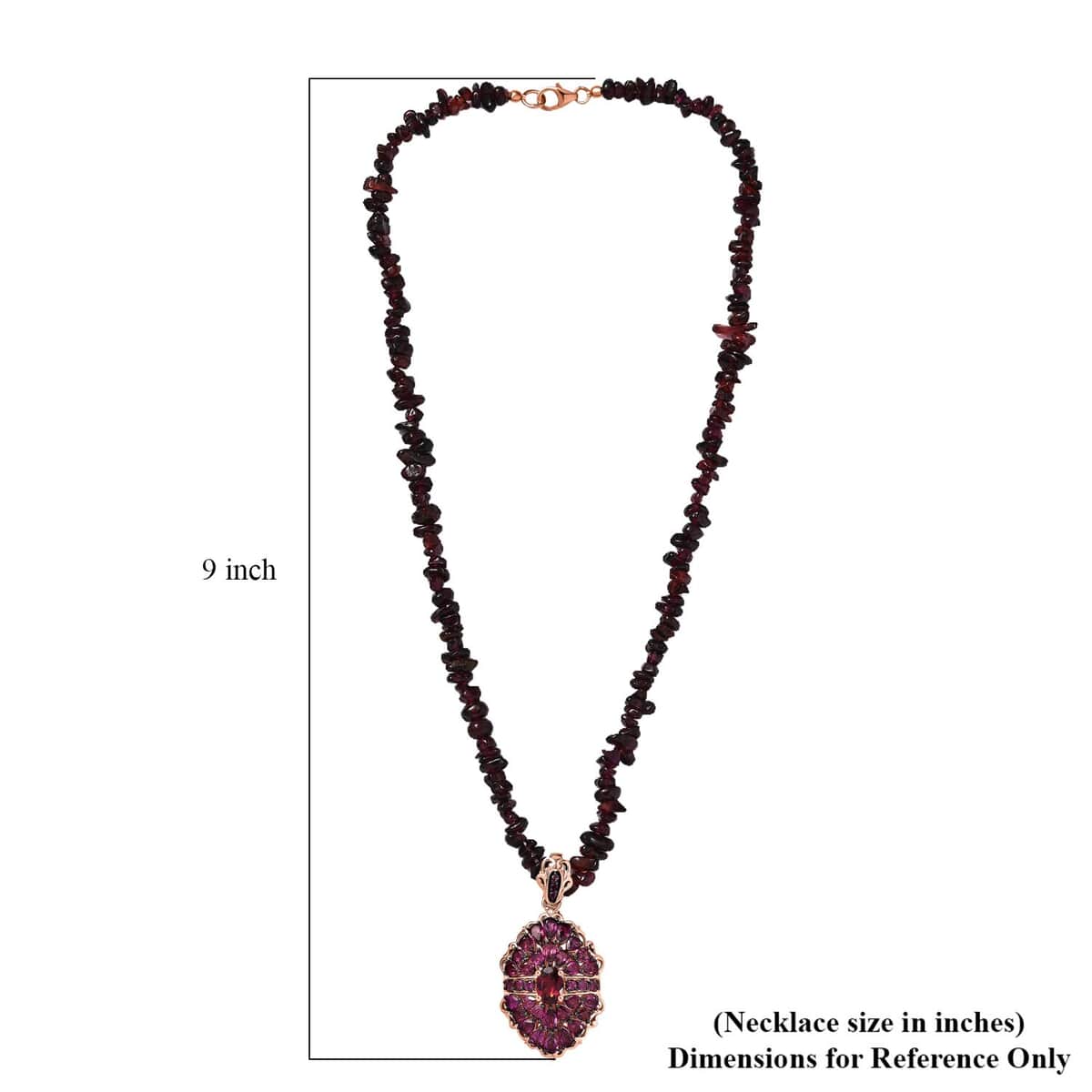 Orissa Rhodolite Garnet Cocktail Pendant with Beaded Necklace 18 Inches in Vermeil Rose Gold Over Sterling Silver 150.00 ctw image number 5