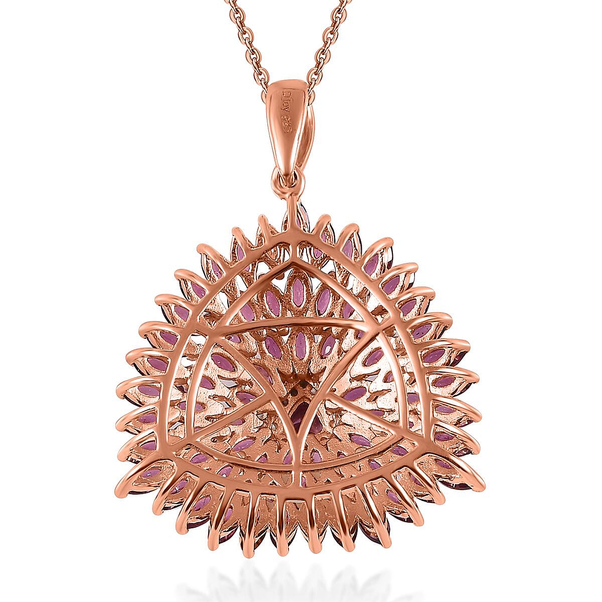 Orissa Rhodolite Garnet and White Zircon Spray Pendant Necklace 20 Inches in Vermeil Rose Gold Over Sterling Silver 7.70 ctw