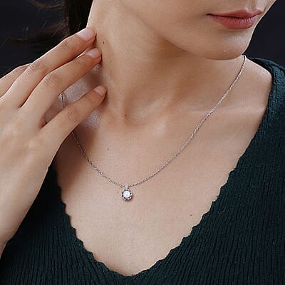 Freshwater Cultured Pearl and Simulated Multi Color Diamond Pendant in Silvertone with Stainless Steel Necklace 20 Inches