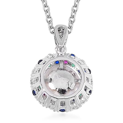 Freshwater Cultured Pearl and Simulated Multi Color Diamond Pendant in Silvertone with Stainless Steel Necklace 20 Inches