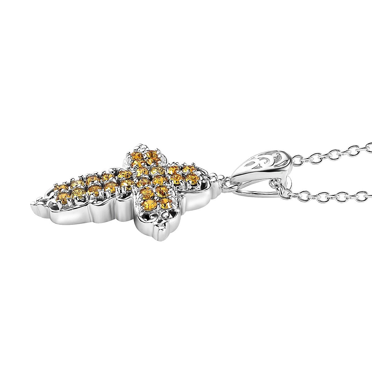 Designer Premium Sunflower Austrian Crystal Cross Pendant in Platinum Over Copper with Stainless Steel Necklace (20 Inches)