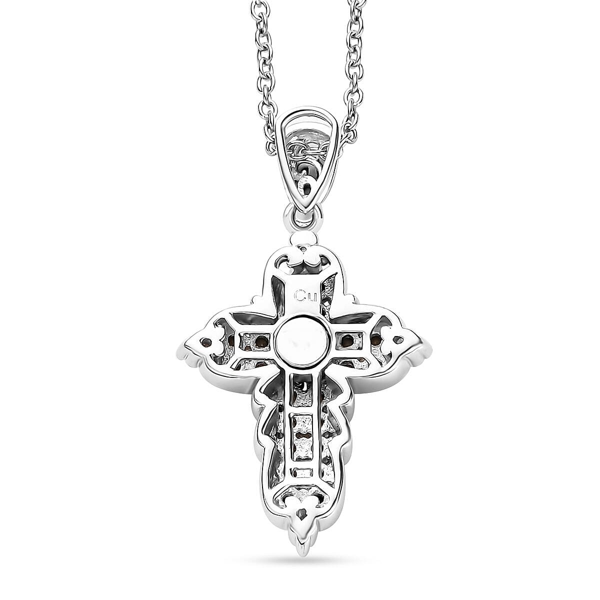 Designer Premium Sunflower Austrian Crystal Cross Pendant in Platinum Over Copper with Stainless Steel Necklace (20 Inches)