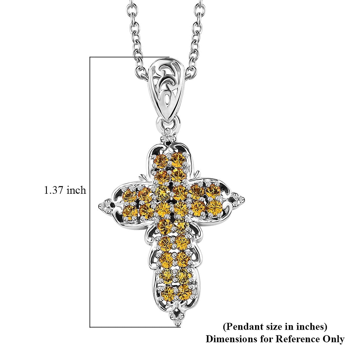 Designer Premium Sunflower Austrian Crystal Cross Pendant in Platinum Over Copper with Stainless Steel Necklace (20 Inches)