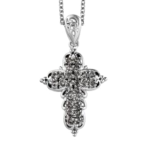 Designer Premium Black Diamond Color Austrian Crystal Cross Pendant in Platinum Over Copper with Stainless Steel Necklace 20 Inches