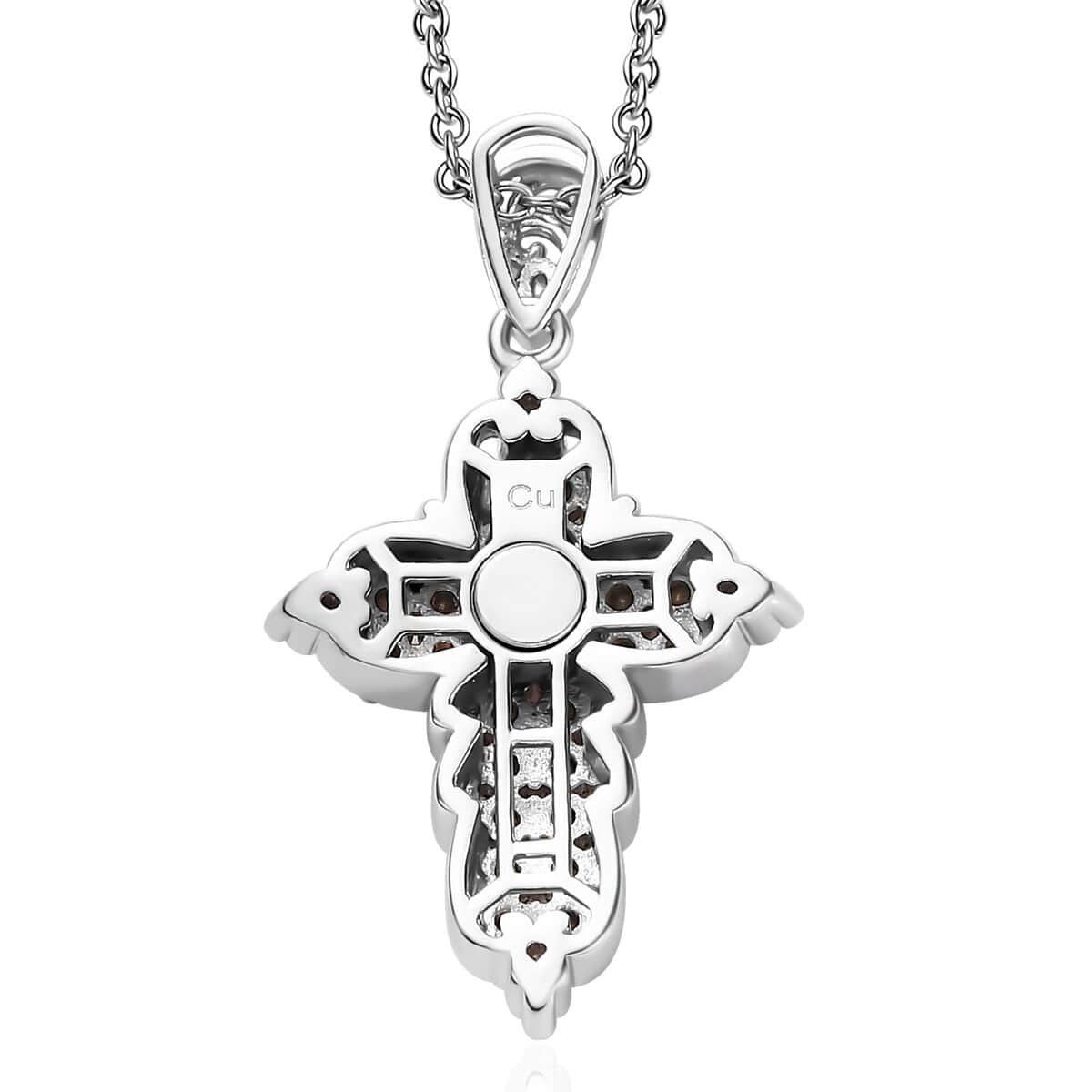 Designer Premium Foilback Amethyst Color Austrian Crystal Cross Pendant in Platinum Over Copper with Stainless Steel Necklace 20 Inches image number 4