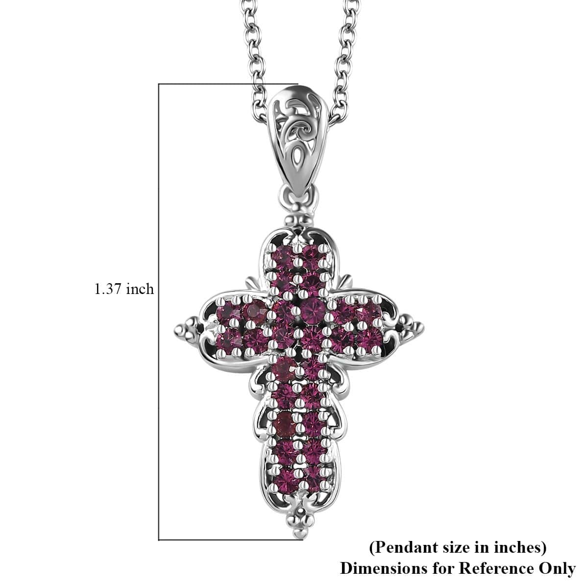 Designer Premium Foilback Amethyst Color Austrian Crystal Cross Pendant in Platinum Over Copper with Stainless Steel Necklace 20 Inches image number 5