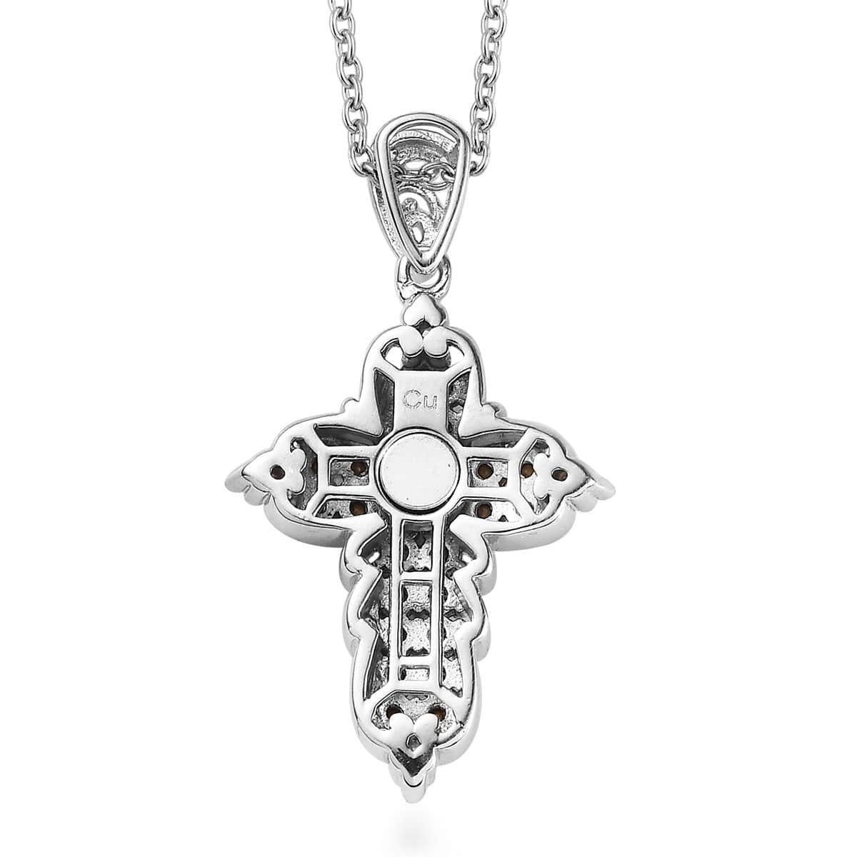 Designer Premium Cyclamen Opal Austrian Crystal Cross Pendant in Platinum Over Copper with Stainless Steel Necklace 20 Inches image number 4
