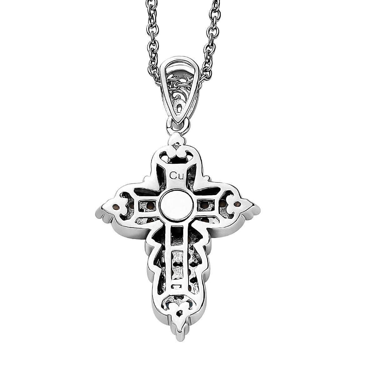 Designer Premium Multi Color Austrian Crystal Cross Pendant in Platinum Over Copper with Stainless Steel Necklace 20 Inches image number 4