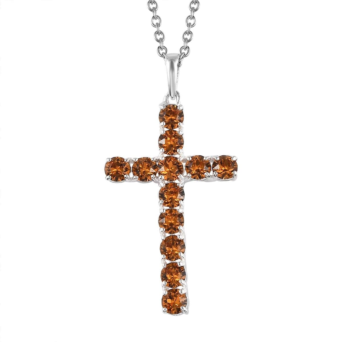 Designer Premium Topaz Color Austrian Crystal Cross Pendant in Sterling Silver with Stainless Steel Necklace 20 Inches image number 0