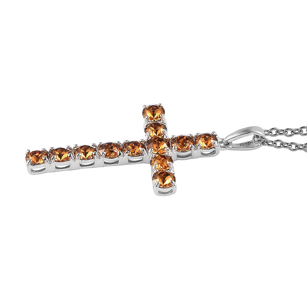 Designer Premium Topaz Color Austrian Crystal Cross Pendant in Sterling Silver with Stainless Steel Necklace 20 Inches