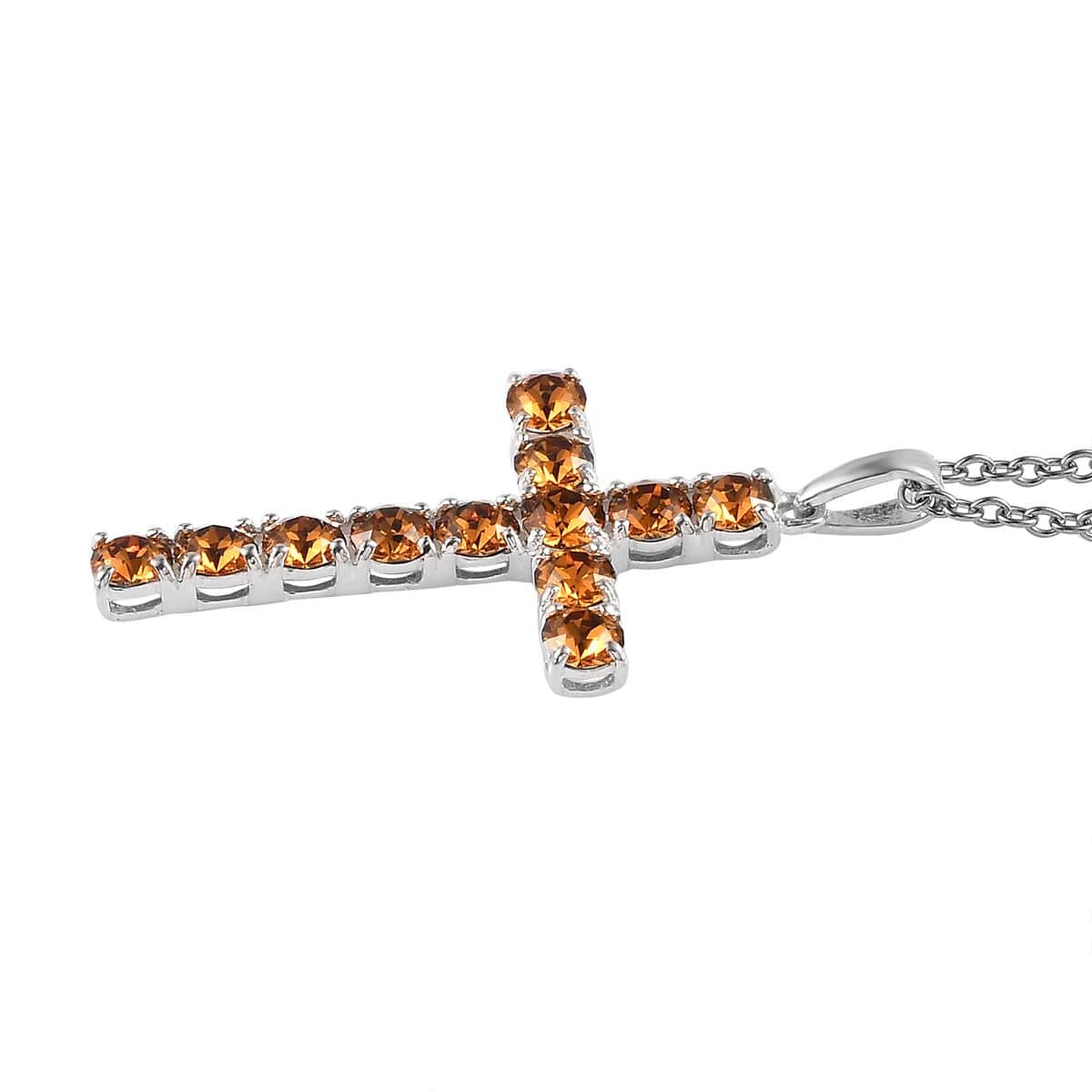 Designer Premium Topaz Color Austrian Crystal Cross Pendant in Sterling Silver with Stainless Steel Necklace 20 Inches image number 3