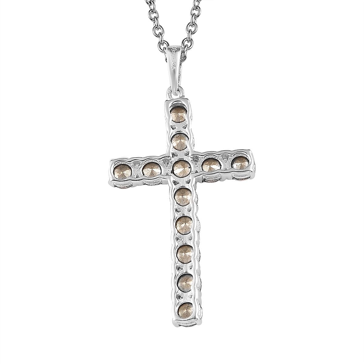 Designer Premium Topaz Color Austrian Crystal Cross Pendant in Sterling Silver with Stainless Steel Necklace 20 Inches