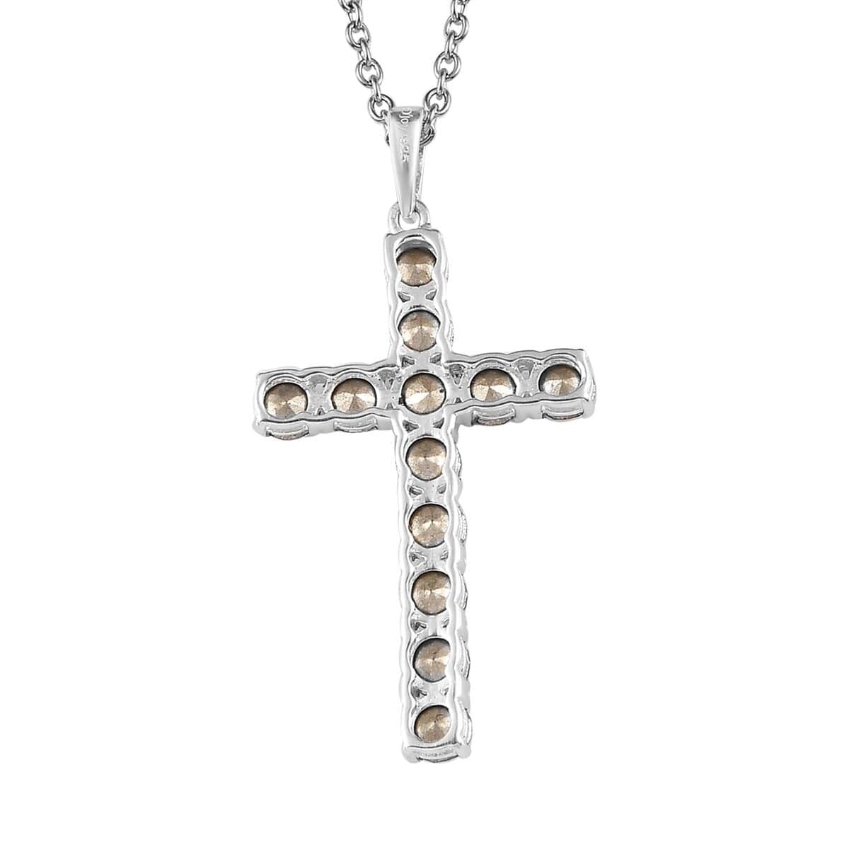 Designer Premium Topaz Color Austrian Crystal Cross Pendant in Sterling Silver with Stainless Steel Necklace 20 Inches image number 4