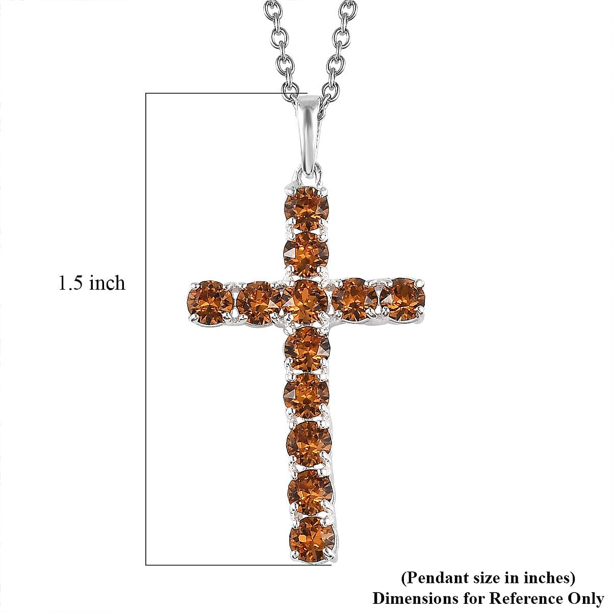 Designer Premium Topaz Color Austrian Crystal Cross Pendant in Sterling Silver with Stainless Steel Necklace 20 Inches