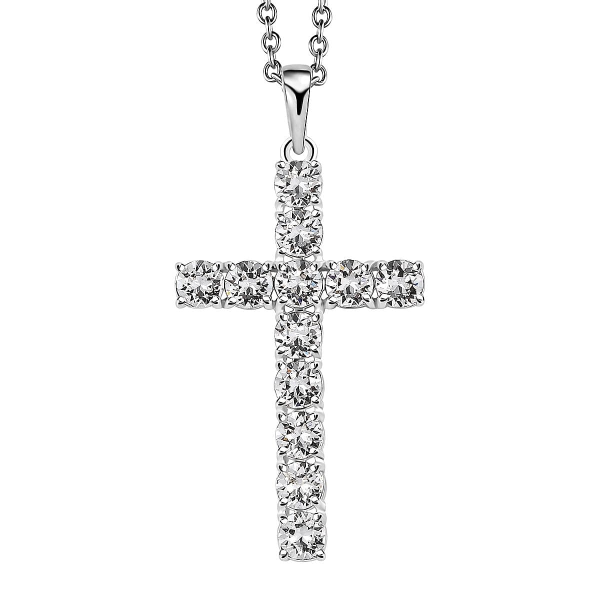 Designer Premium Austrian Crystal Cross Pendant in Sterling Silver with Stainless Steel Necklace 20 Inches image number 0