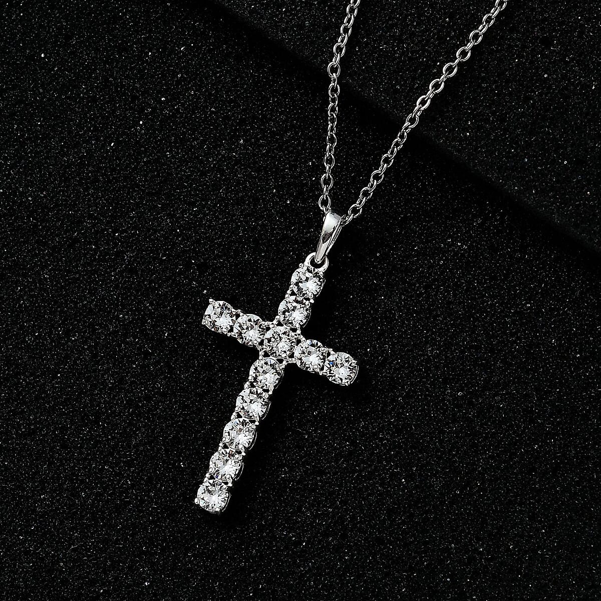 Designer Premium Austrian Crystal Cross Pendant in Sterling Silver with Stainless Steel Necklace 20 Inches image number 1