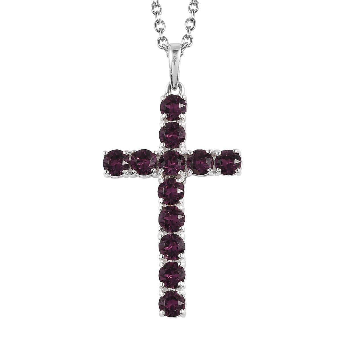 Designer Premium Foilback Amethyst Color Austrian Crystal Cross Pendant in Sterling Silver with Stainless Steel Necklace 20 Inches image number 0