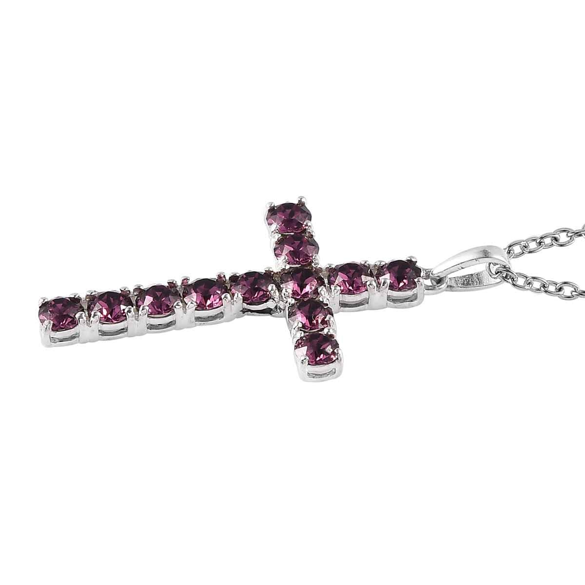 Designer Premium Foilback Amethyst Color Austrian Crystal Cross Pendant in Sterling Silver with Stainless Steel Necklace 20 Inches image number 3