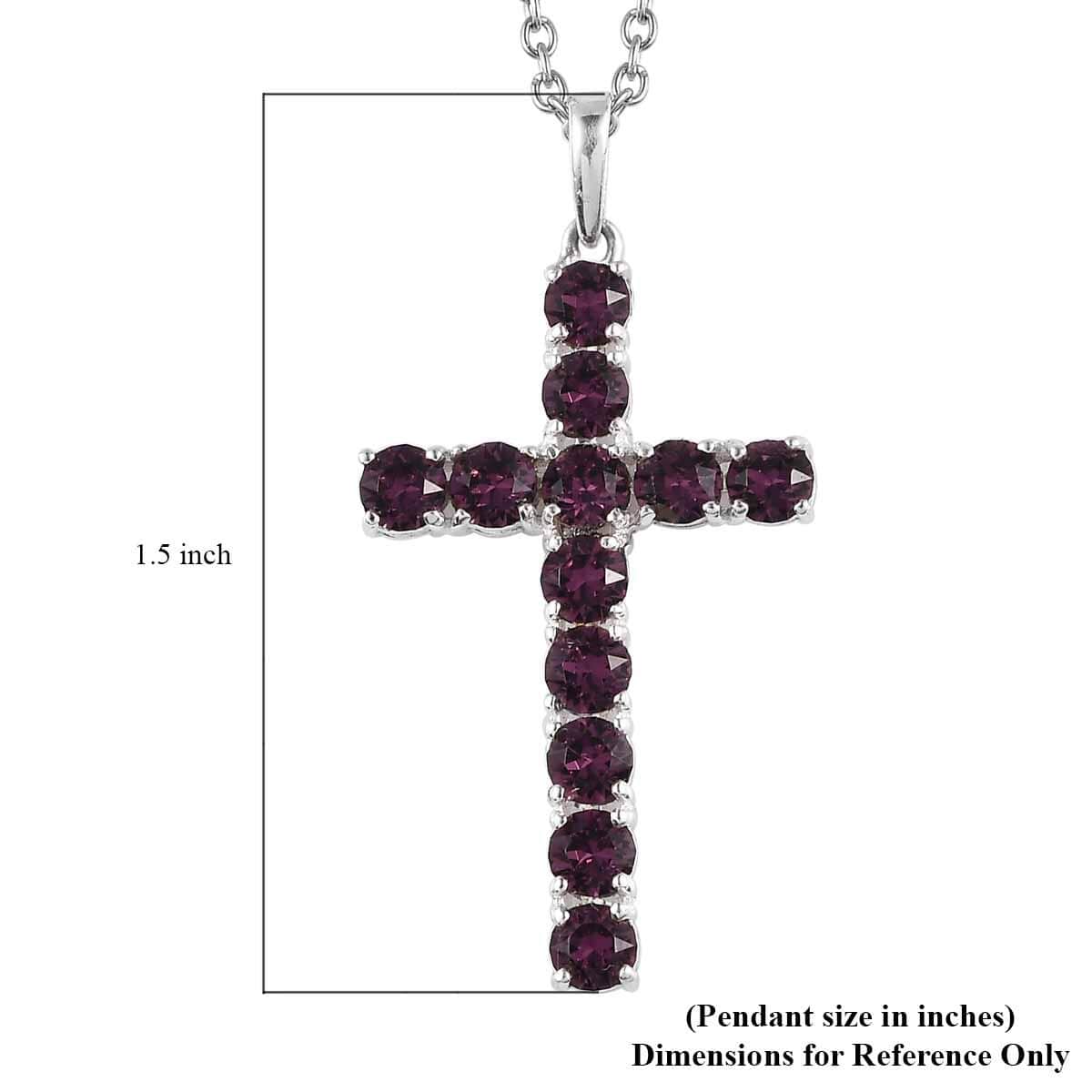 Designer Premium Foilback Amethyst Color Austrian Crystal Cross Pendant in Sterling Silver with Stainless Steel Necklace 20 Inches image number 5