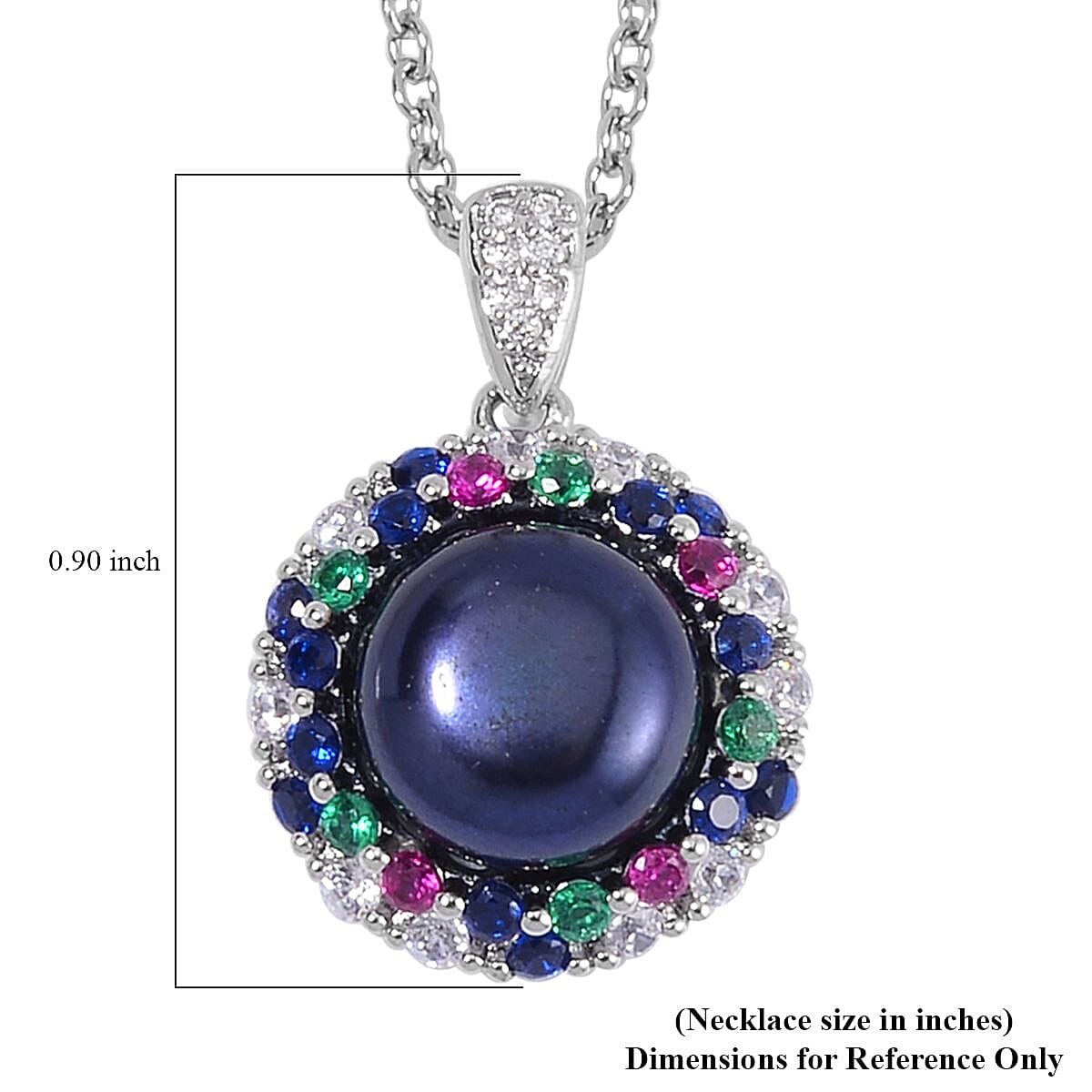Peacock Freshwater Cultured Pearl and Simulated Multi Color Diamond Pendant in Silvertone with Stainless Steel Necklace 20 Inches image number 6