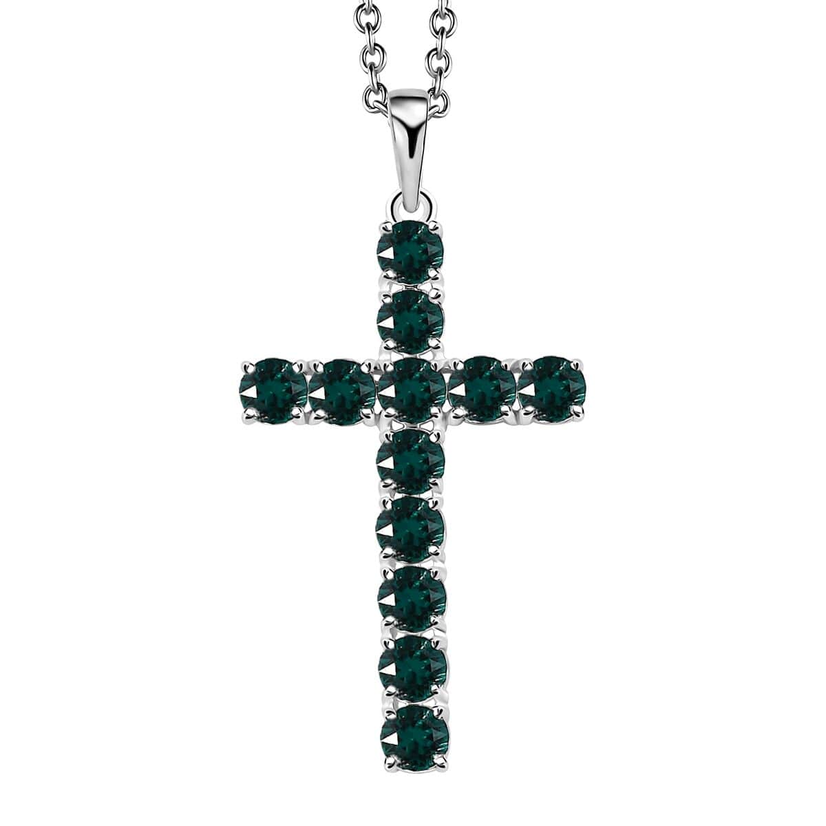 Designer Premium Emerald Color Austrian Crystal Cross Pendant in Sterling Silver with Stainless Steel Necklace 20 Inches image number 0