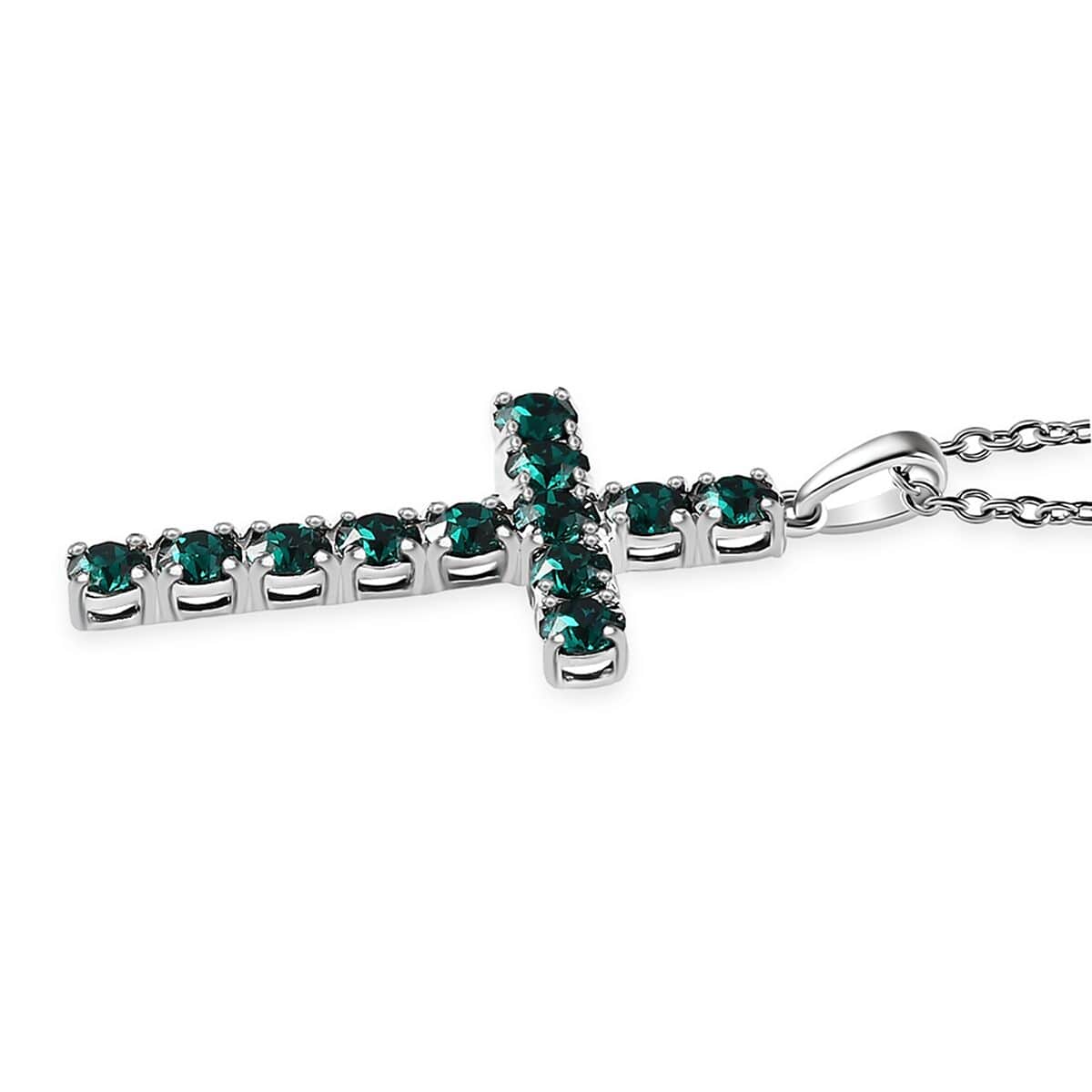 Designer Premium Emerald Color Austrian Crystal Cross Pendant in Sterling Silver with Stainless Steel Necklace 20 Inches image number 3