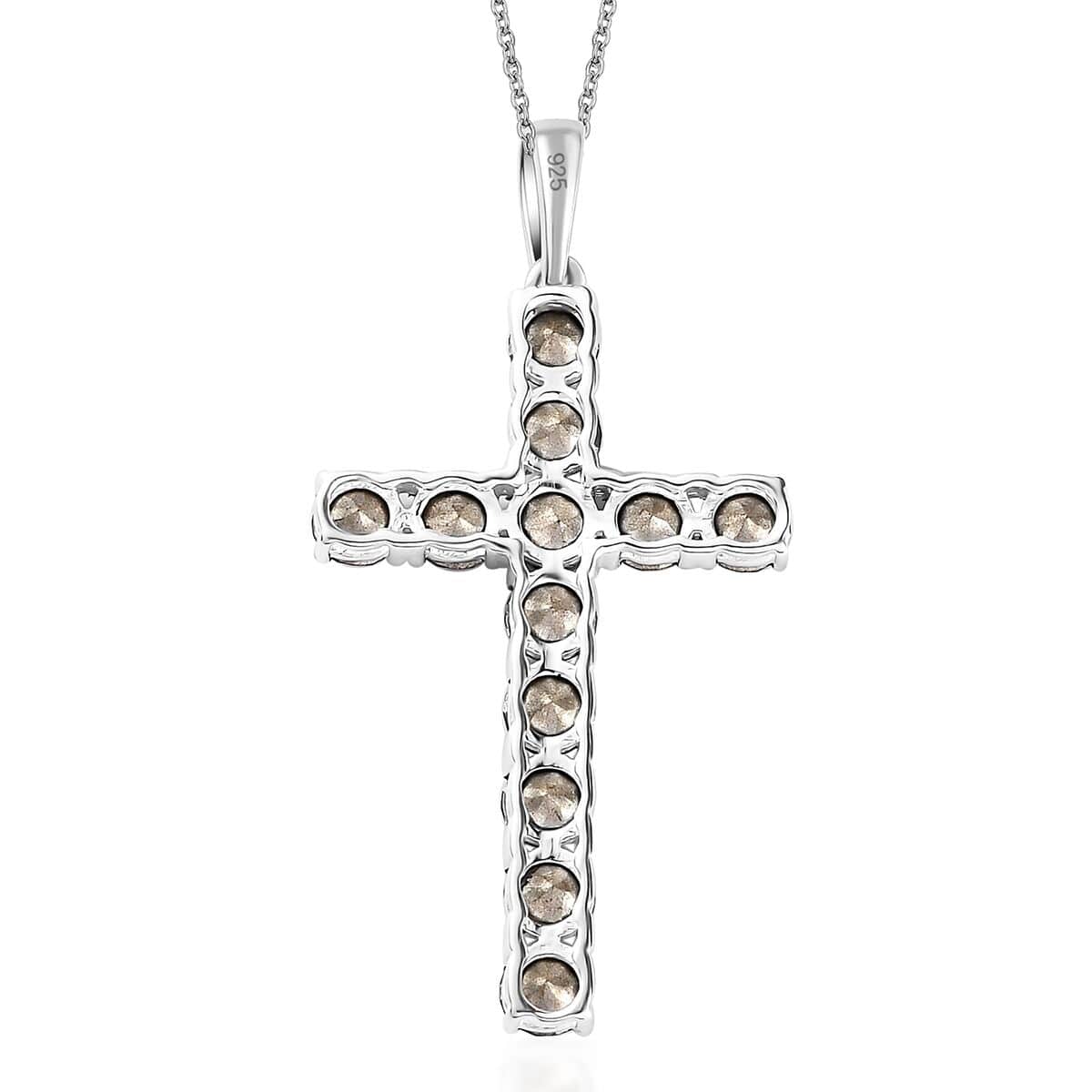 Designer Premium Emerald Color Austrian Crystal Cross Pendant in Sterling Silver with Stainless Steel Necklace 20 Inches image number 4