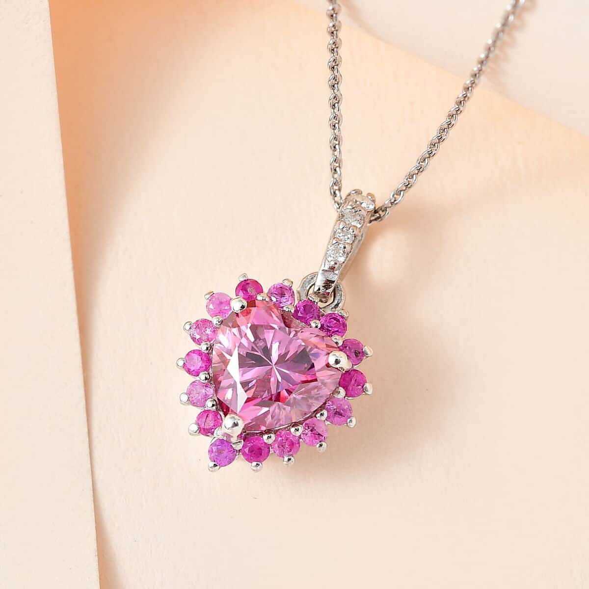 Buy Pink and White Moissanite, Madagascar Pink Sapphire Heart Pendant ...