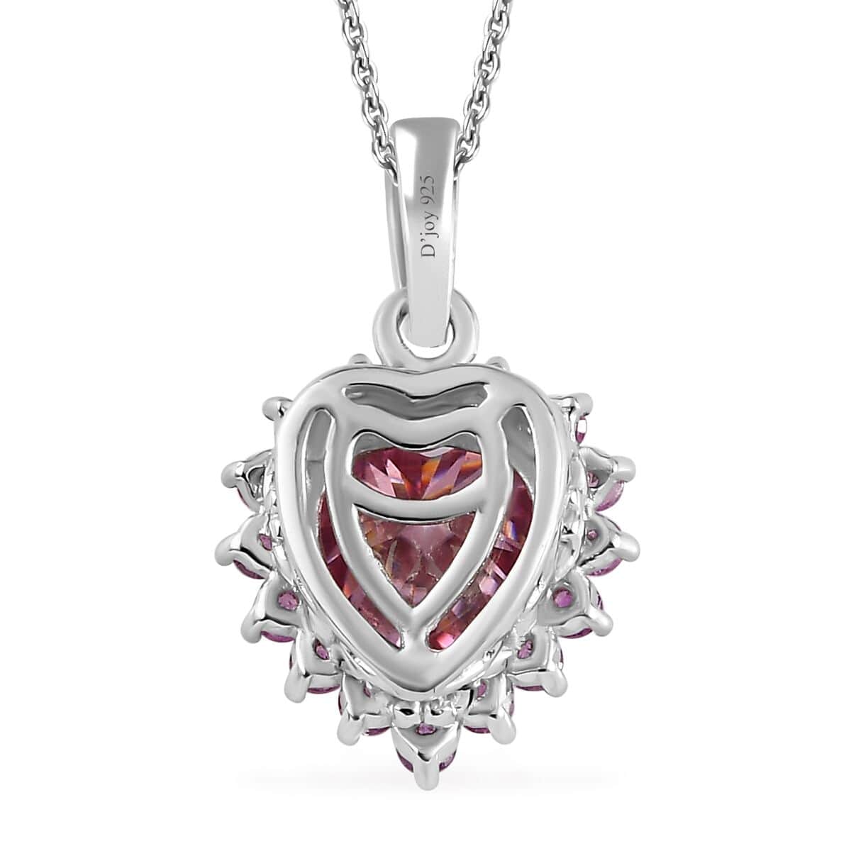 Pink and White Moissanite, Madagascar Pink Sapphire Heart Pendant Necklace 20 Inches in Platinum Over Sterling Silver 2.60 ctw image number 4