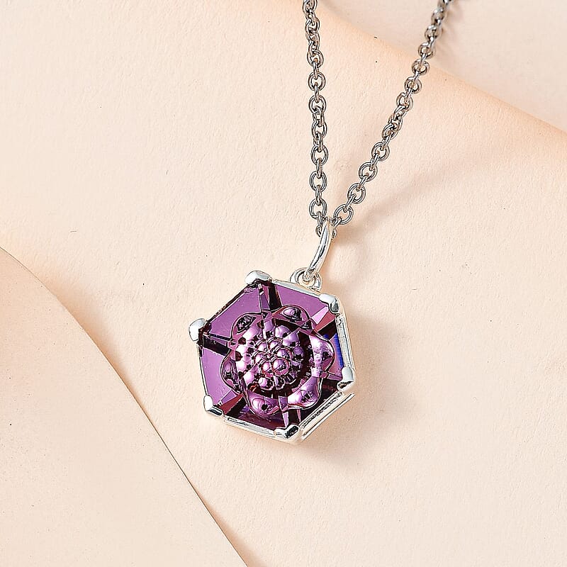 Designer Premium Antique Pink Austrian Crystal Solitaire Pendant in Sterling Silver with Stainless Steel Necklace (20 Inches)