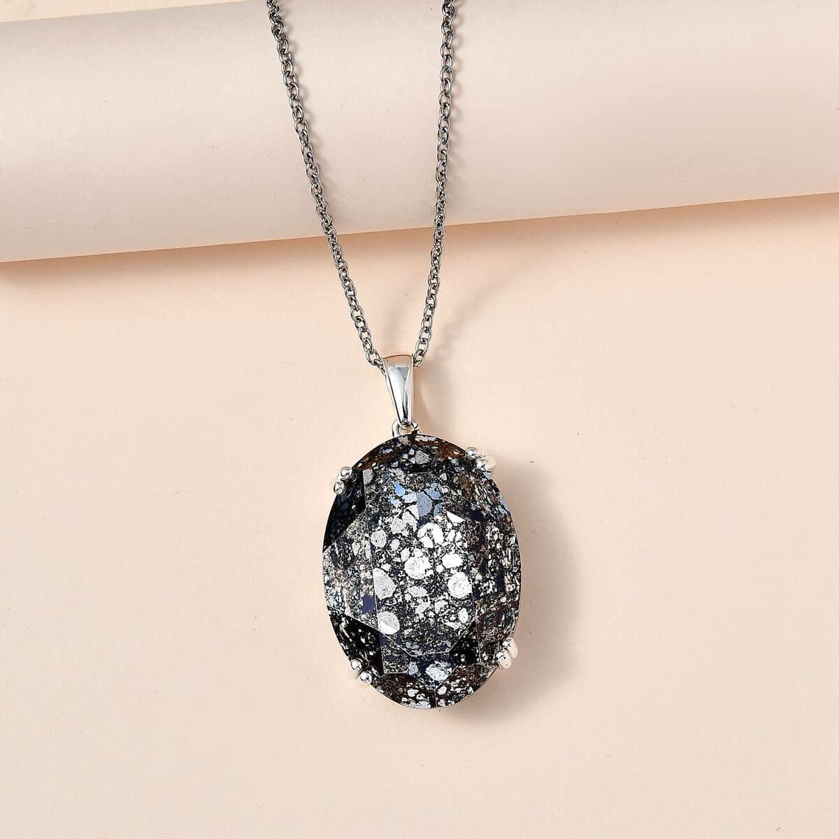 Designer Premium Black Austrian Crystal Solitaire Pendant in Sterling Silver with Stainless Steel Necklace 20 Inches image number 1