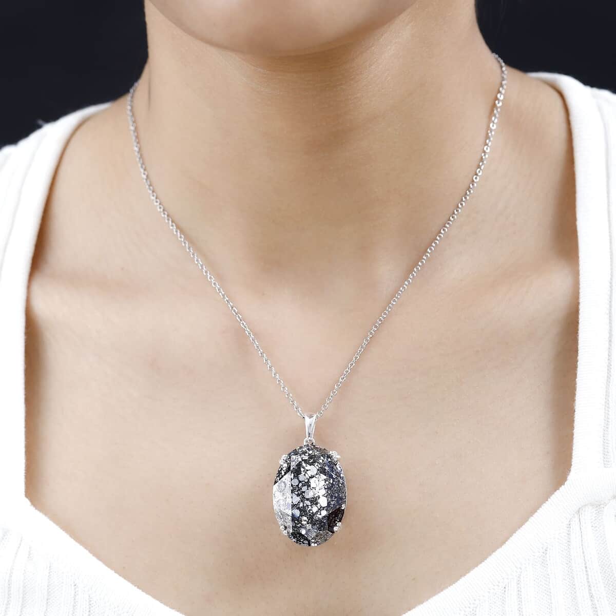 Designer Premium Black Austrian Crystal Solitaire Pendant in Sterling Silver with Stainless Steel Necklace 20 Inches image number 2