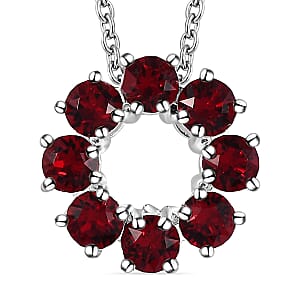 Designer Premium Siam Color Austrian Crystal Circle Pendant in Sterling Silver with Stainless Steel Necklace 20 Inches