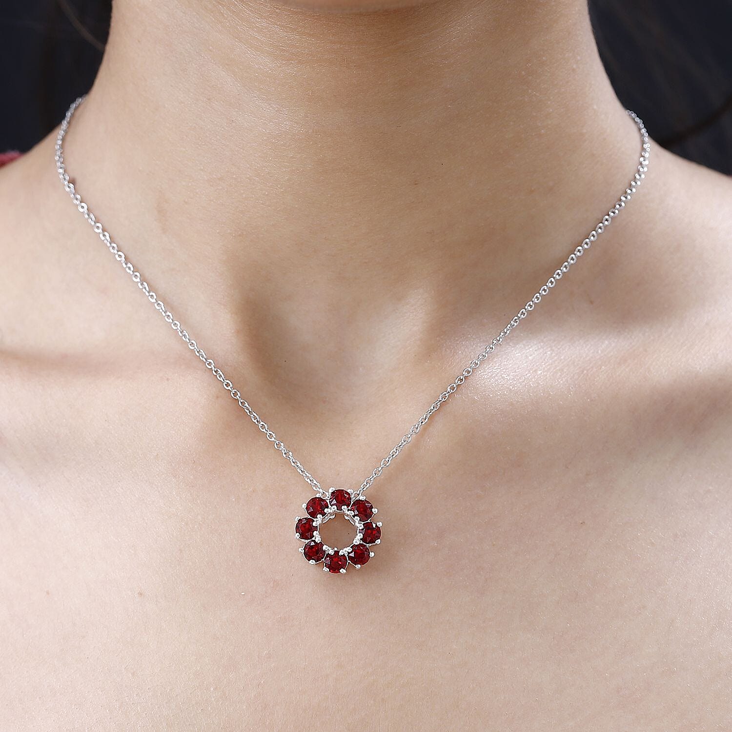 Designer Premium Siam Color Austrian Crystal Circle Pendant in Sterling Silver with Stainless Steel Necklace 20 Inches