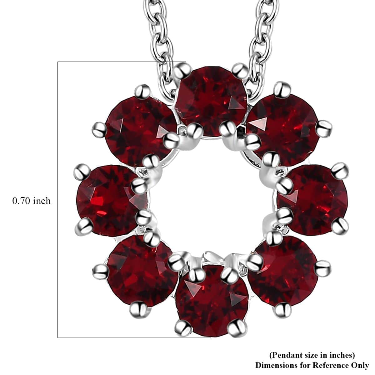 Designer Premium Siam Color Austrian Crystal Circle Pendant in Sterling Silver with Stainless Steel Necklace 20 Inches image number 5