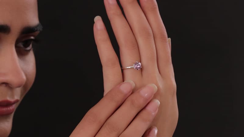Antique Pink Crystal Solitaire Ring (Size 5.0) and Solitaire Pendant in Sterling Silver