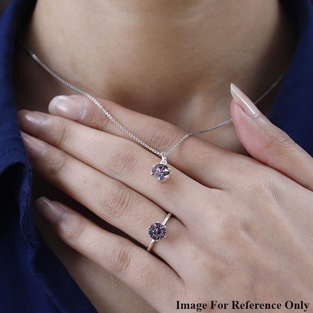 Designer Premium Antique Pink Austrian Crystal Solitaire Ring (Size 9.0) and Solitaire Pendant without Chain in Sterling Silver image number 2